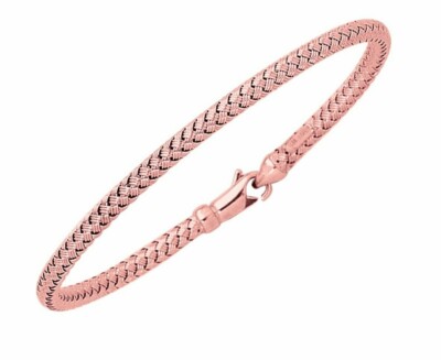 14k Rose Gold 7.25'' Textured Round Tube Weave Flex Bangle/Bracelet 7 Grams