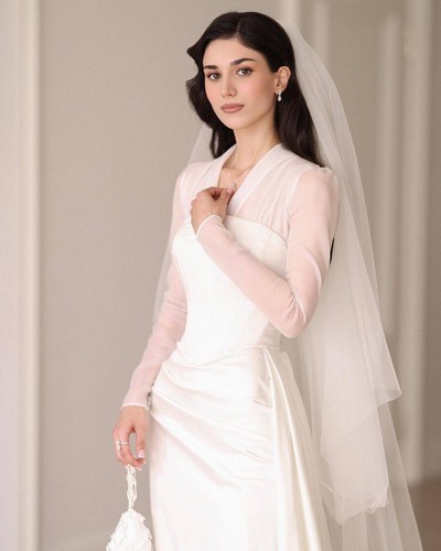 Elegant Wedding Dresses Strapless Long Sheer Sleeve Detachable Train Mermaid - Picture 6 of 16