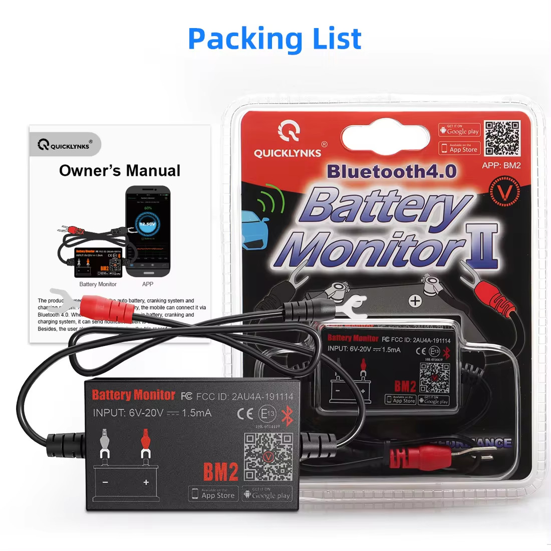 QUICKLYNKS 12V Car Bluetooth Battery Tester Charging Cranking Test Analyzer IOS
