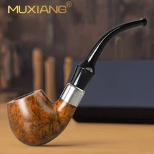 MUXIANG Briar Smooth Tobacco Pipe Handmade Wooden Classic Smoking Pipe Gift Box