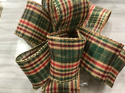 Luxury Wire Edged Ribbon 1.5" 3.8cm Red Green Gold Tartan - Picture 4 of 8