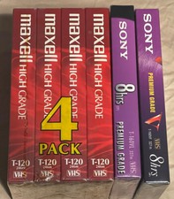 Sony 2ea 8 Hour Premium Grade Blank VHS Tapes/4 Pack Maxwell 6 Hour New Sealed