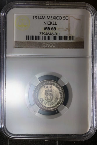 1914M Mexico 5C NICKEL MS 65 - only 6 graded higher NGC Coin