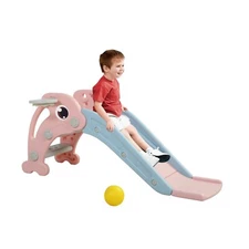 3 in 1 Kids Slide w/Basketball Hoop&Ball Indoor Outdoor Climber Playset for Baby