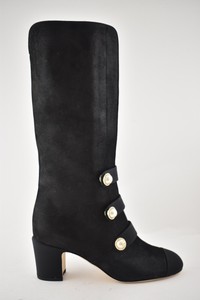 Novo Na Caixa Chanel 17A Preto Glitter Camurça Cc Pérola Botão Joelho Alto Bota Salto Alto 37.5 | eBay
