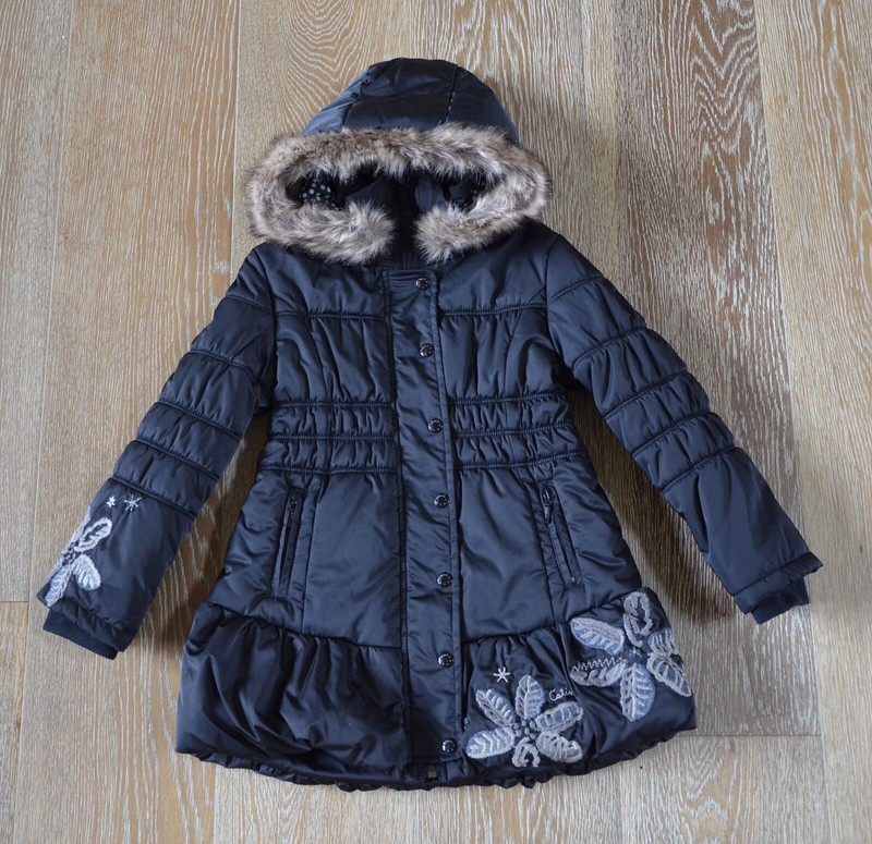 Catimini Girls Black Hooded Coat Size 5 EUC