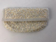 Vintage La Regale Ivory Beaded  Sequined Fold Over Clutch Handbag