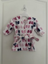 HB Girls Plush Soft Hooded Belted Bow Print Robe Size 0-9 Months