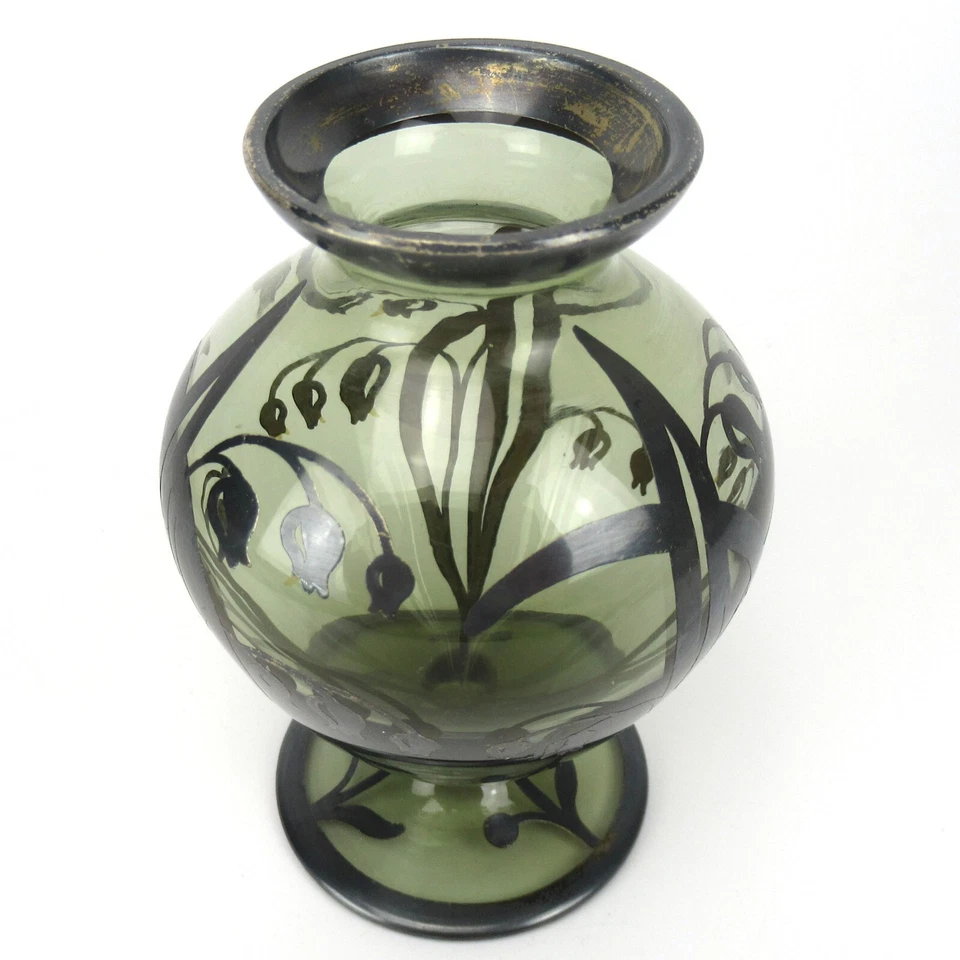 Schöne Glas Vase 1000er Silber-Overlay Spahr? Floral Blumendekor 10,3cm - Bild 2 von 4