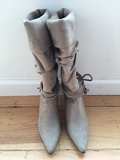 JJ Womens New Taupe Faux Suede Tall Calf Below-Knee High Heel Boots 240 Sz 6.5 7