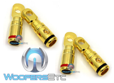 2 PAIRS RT-8546 GOLD FINISH 4 GAUGE WIRE BATTERY CAPACITOR METAL RING TERMINALS