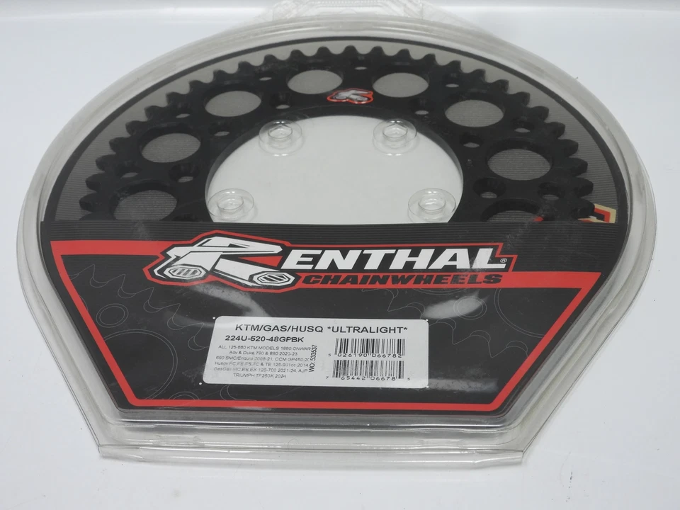 Piñón trasero ultraligero Renthal 224U-520-48GPBK negro KTM/GAS GAS/HUSQV Foto 3 de 3