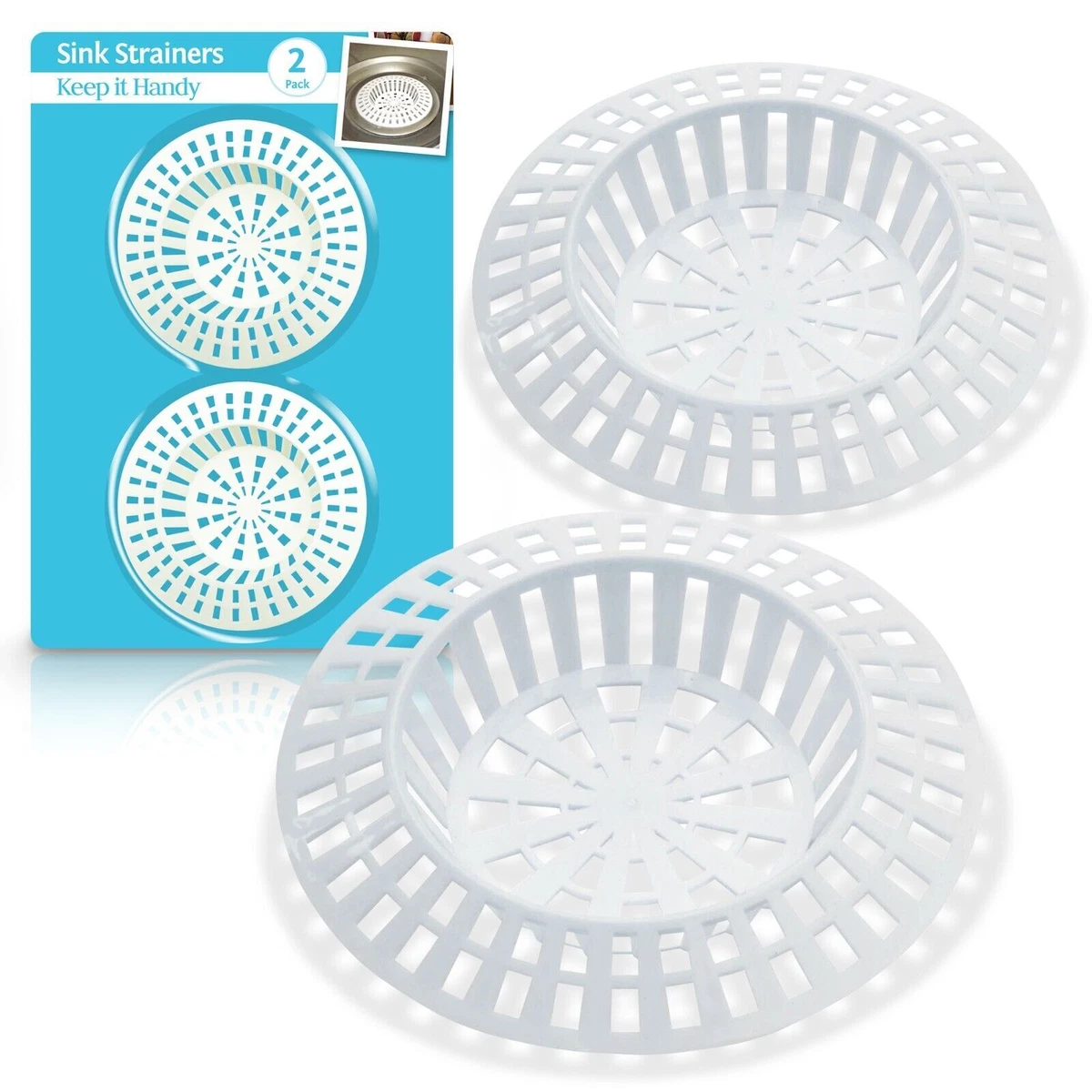 2 4pk Plastic Sink Strainer White Kitchen Bath Basin Drain Waste Hair Plug Hole