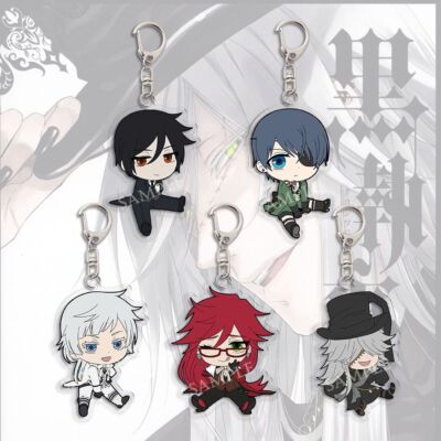 6CM 5PC Black Butler Ciel Grell Cosplay acrylic Pendant Keychain Keyring