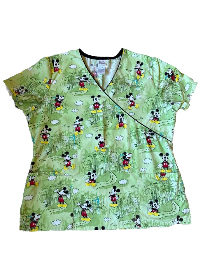 Blusa Médica Disney Mickey Mouse Para Mujer Grande Verde Enfermera Médica Tecnología Espalda Ajustada Foto 2 de 4
