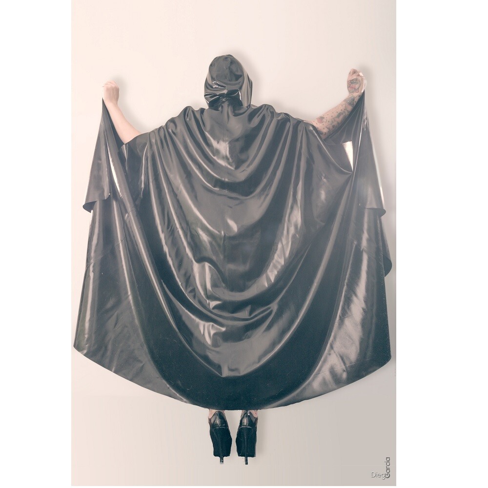 Mantello Intero In Lattice Nero Con Cappuccio - Fetish Unisex Taglie XS S M L XL