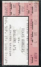 1990 BASEBALL TICKET RANGERS A'S RICKEY HENDERSON YEAR HR #28/28 CAREER HIGH