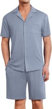 Mens Button Down Pajama Set with Pockets Soft Short Sleeve 2 Piece Loungewear