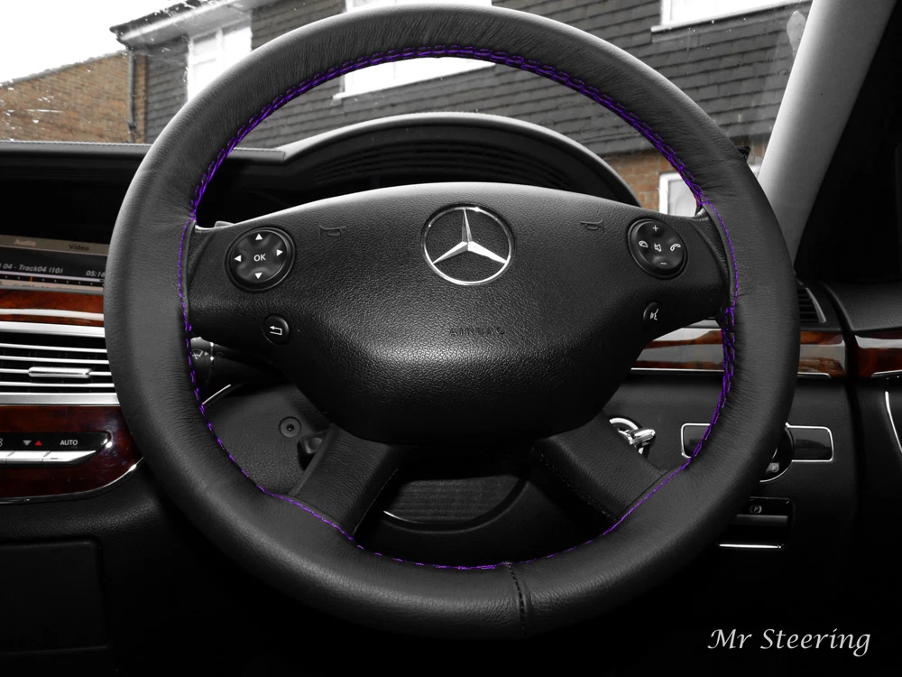 FOR MERCEDES E CLASS W211 02 09 BLACK LEATHER STEERING WHEEL COVER