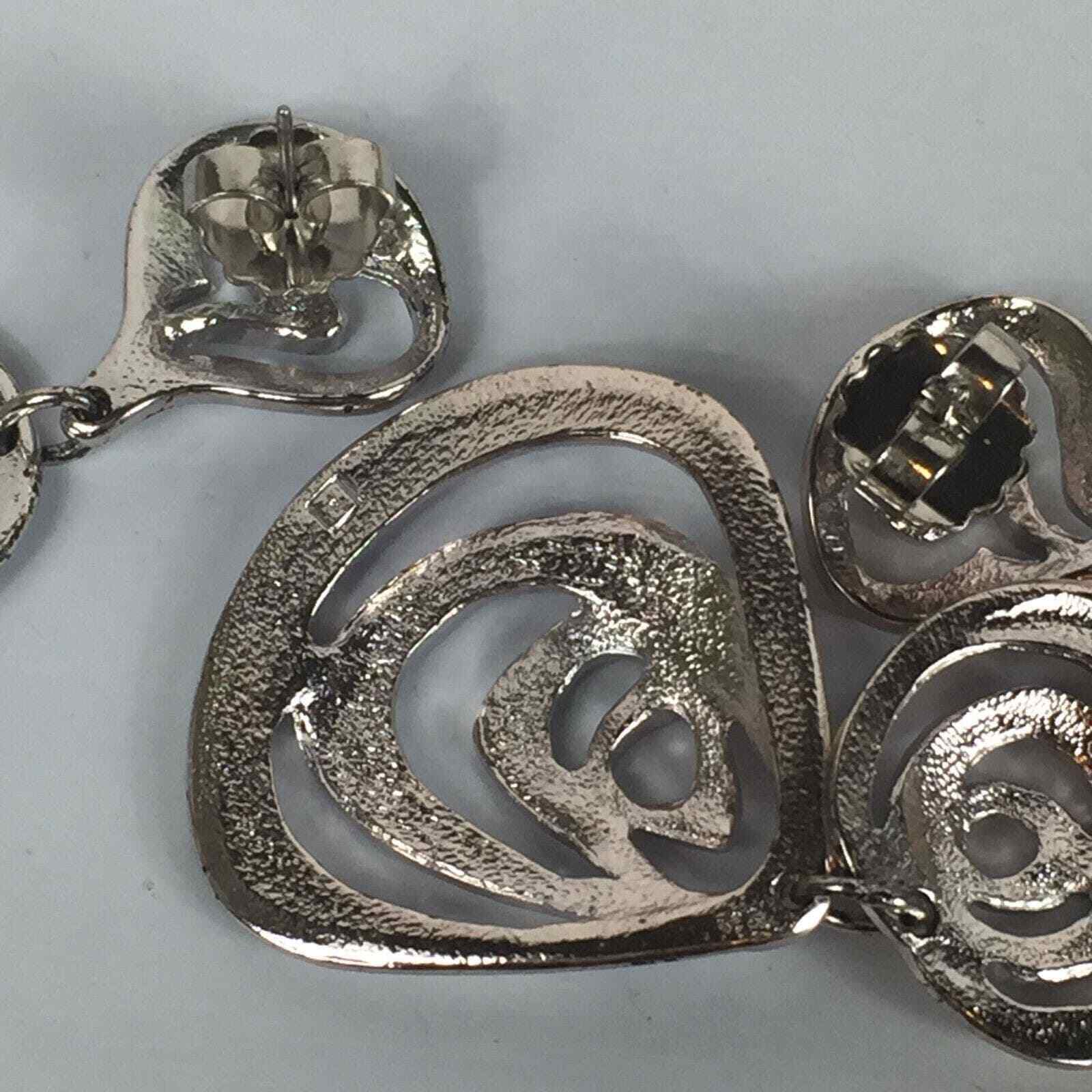 Large Unsigned Silver Tone Statement Pierced Earr… - image 2