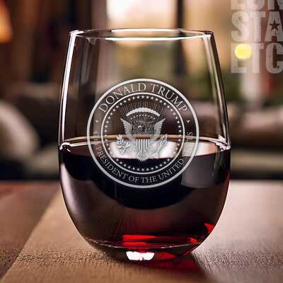 Trump 47th Presidential Seal 20oz Engraved Stemless Wine Glass