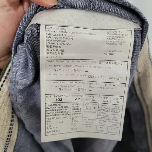 Suitsupply Copenhagen Men's 2 Piece Suit Size 42L Cotton Linen Olive Green *Read - Picture 12 of 19