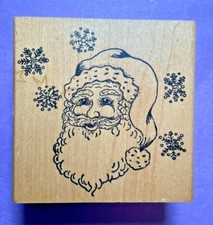 Embossing Arts Co. Rubber Stamp Wood Mt Santa Claus Face Snowflake Christmas VTG