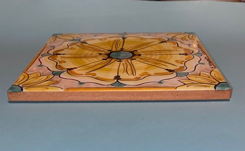 Piana Bicottura Tradizionale Ceramic Tile Yellow Flower Signed HandPainted Italy - Picture 3 of 6