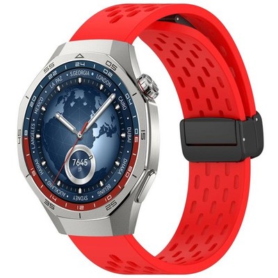 Huawei Watch GT5 Pro 46mm Silicone Strap Magnetic Folding Buckle Red