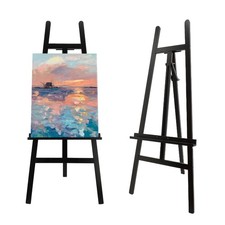 Large A-Frame Wooden Painting Display Black Easel, Large Adjustable Pine Wood...