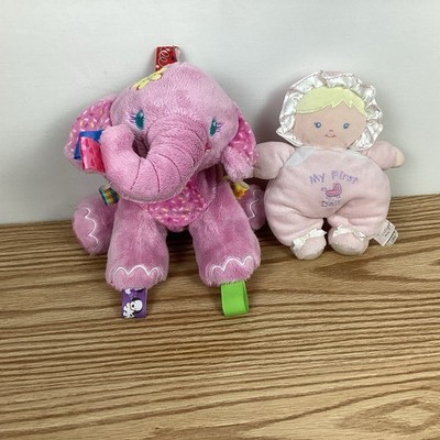 My First Doll Pink Plush Baby & Taggies Tag N Play Pink Elephant W/Rattle