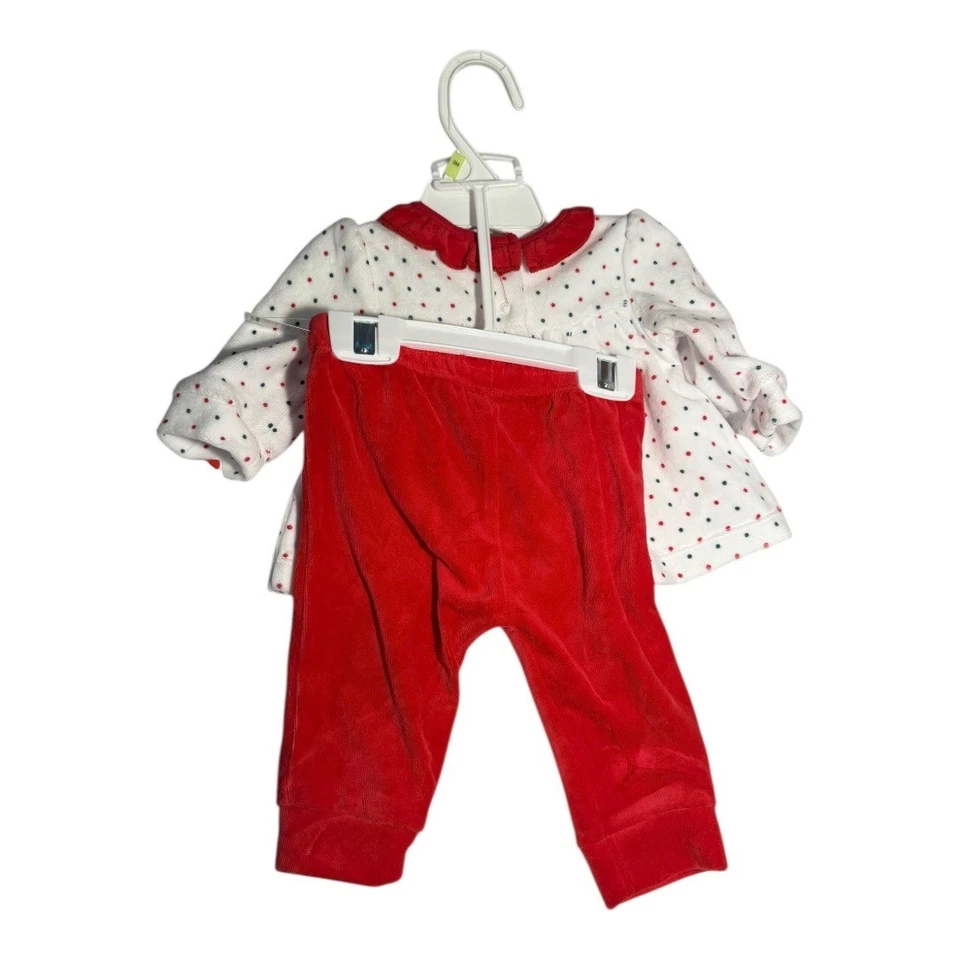 Little Me Baby 3M My 1st Christmas Red Velour Pants Set White Polka Dot Top - Image 2 of 4