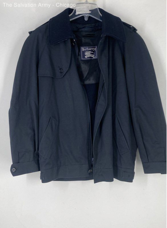 Burberrys' Mens Navy Blue Cotton Blend Long Sleeve Pockets Full-Zip Jacket Sz L