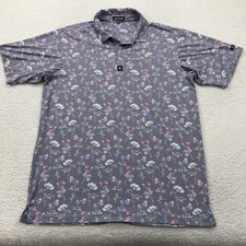Bad Birdie Mens XL Floral Print Golf Polo Shirt Short Sleeve Button Up