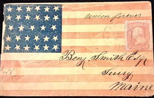 65 Civil War Patriotic - Scarce Allover Flag Design from California to Maine