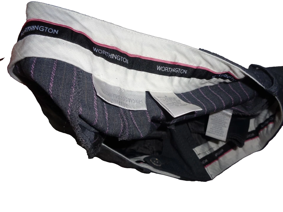 $75 Worthington Pantalones elásticos talla 8 puño 34/32 gris rosa estampado mezcla de lana suave Foto 3 de 4