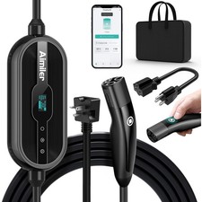 16A 25FT Portable EV Charger, NEMA 6-20P Plug  5-15P Adapter for Tesla Y/X/3/S