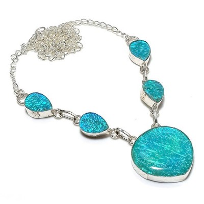 Grünes Triplett Opal Edelstein Handarbeit 925 Sterlingsilber Schmuck Halskett...