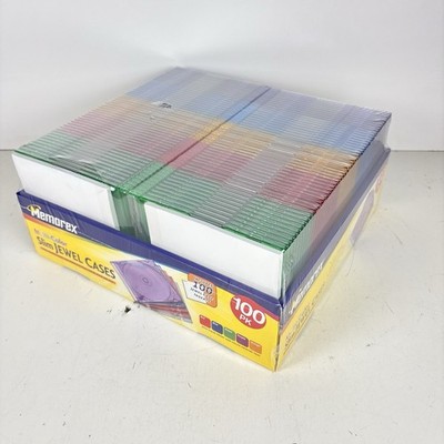 Memorex 100 Pack Multi-Color Slim CD DVD Jewel Cases w/ Inserts New Sealed