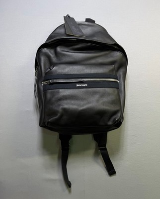New Palm Angels Logo Backpack Unisex Black Leather Fashion Travel Outdoor Bag