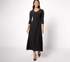 Women with Control Attitudes by Renee Petite Smockwaist V-Neck Maxi Dress Black
