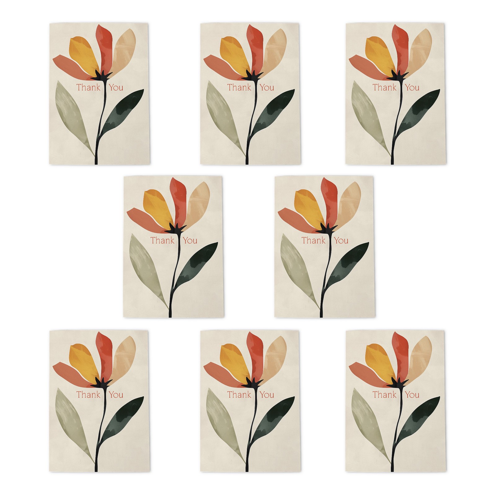Thank You Cards Single Flower Bloom Bright Simple Design Pack of 8, Blank A6