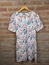 Oasis Floral Linen Blend Tea Dress UK 10 Pink Blue Button Front Midi Dress