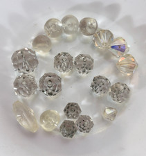 Lot 20 Vintage Clear Cut Faceted Crystal and Blown Glass Beads, Various Shapes