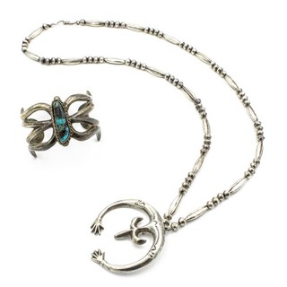 Southwest Sterling Turquoise Sandcast Bracelet & Necklace Lot of 2 #S5262 4