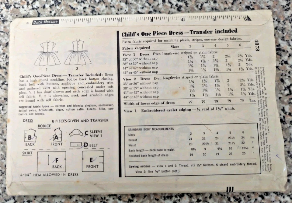 Vintage 1950s Simplicity 4878 Girl's Dress Printed Sewing Pattern Size 6 - Image 3 of 3