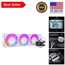 FW 360mm White ARGB AIO CPU Liquid Cooler with Customizable LCD and High Airflow