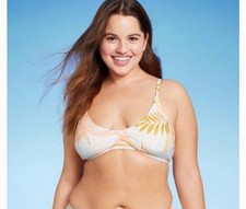 Women's Scoop Neck Bralette Bikini Top - Wild Fable Tropical Print L 12-14