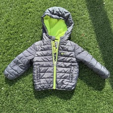 Nike Baby Puffer Jacket 12 Months Hooded Gray Green Fleece Lined Just Do It