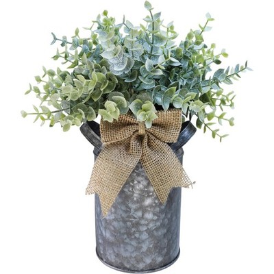 Set of 1 Farmhouse Faux Eucalyptus Arrangement Centerpiece Rustic Galvanized